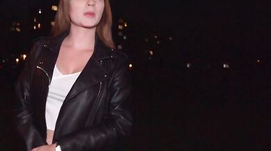 Publi blowjob with horny czech redhead