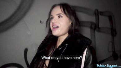 Small tits and a big cumshot with sexy brunette