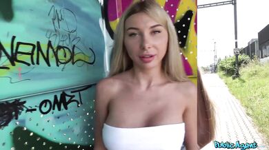 Blonde babe has sex at train station in POV