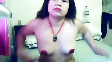 Asian brunette MILF masturbating on webcam
