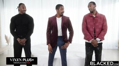 This interracial fuckfest features a blonde, a redhead, and a tatted babe getting their brains fucked out and their wet walls demolished