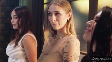 These three horny sluts share every inch of a monster black cock while getting their brains fucked out in an epic gangbang style session