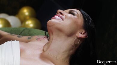 These three horny sluts share every inch of a monster black cock while getting their brains fucked out in an epic gangbang style session