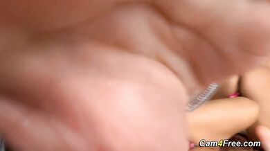 These two big-ass Latinas turn their webcam session into a total lesbian fuckfest by grinding their wet pussies together until they explode