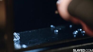 Valentina Nappi takes control and drills Nicole Vaunt with a clear glass dildo