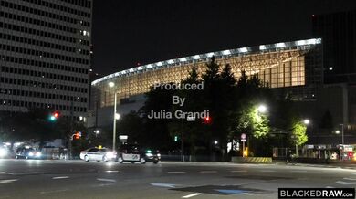 Incredible contrast as a small petite model takes on a giant black member