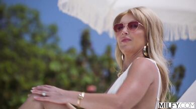 Laura Bentley can't hide her hunger for the pool boy's thick wood as she drains him poolside