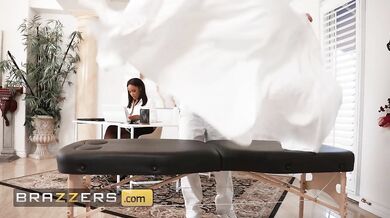 Sexy businesswoman August Skye gets a hot oil massage and a hardcore fuck