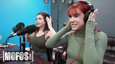 Podcast turns into a fuckfest: Bree Brooks flashes tits and gets destroyed by Johnny Love